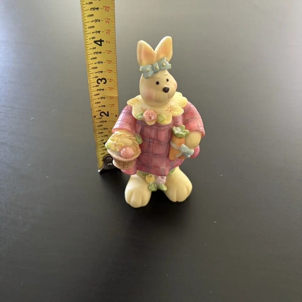 Tan Easter Bunny Statue Pink‎ Dress w/ Basket + Carrot 4